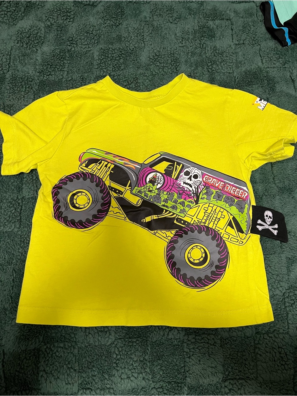 Grave Digger Neon Yellow Monster Truck Tee 3T